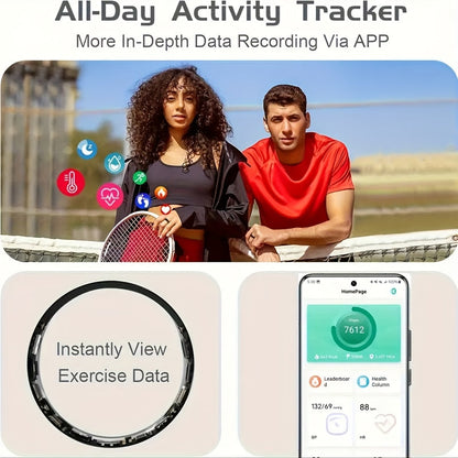 Smart Ring Health Fitness Tracker Bluetooth 5.3 IP68 Waterproof Sport Mode Pedometer Sleep Step Calorie Stress Body Temp Period Tracker for Men Women Android iPhone Gift