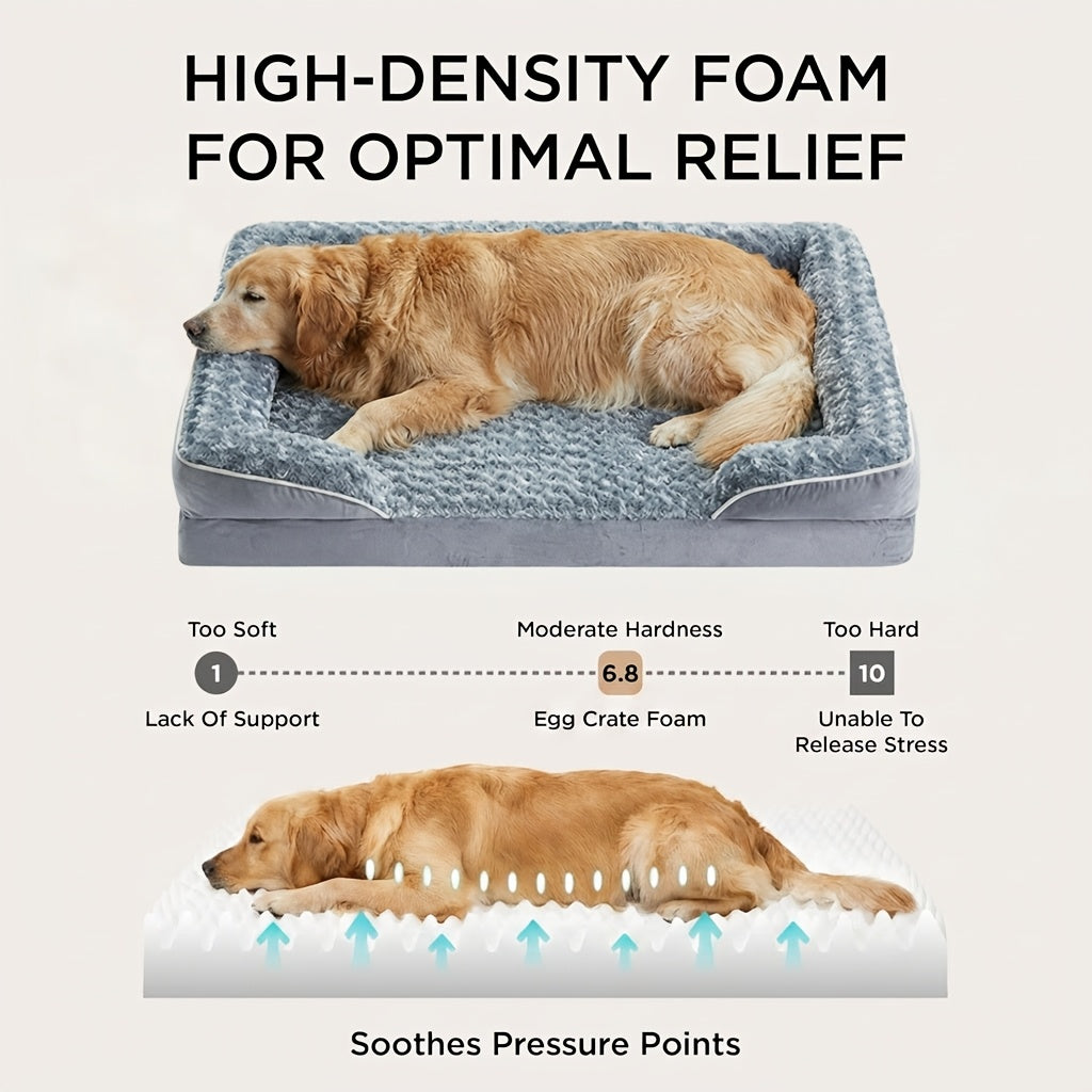 Orthopedic Dog Bed Extra Large Washable – C-Shape Memory Foam Sofa with Removable Cover, Nonskid Bottom & Bolster Support for Large & Giant Dogs, Grey