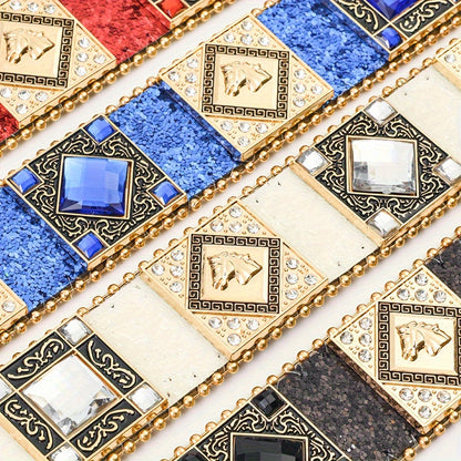 Rhinestone Punk Belt for Women - European American Style Rock & Roll Fashion Belt with Inlaid Rhinestones & Sequins, Zinc Alloy Golden Buckle, Glamorous Party Festival & Everyday Outfit Accessory