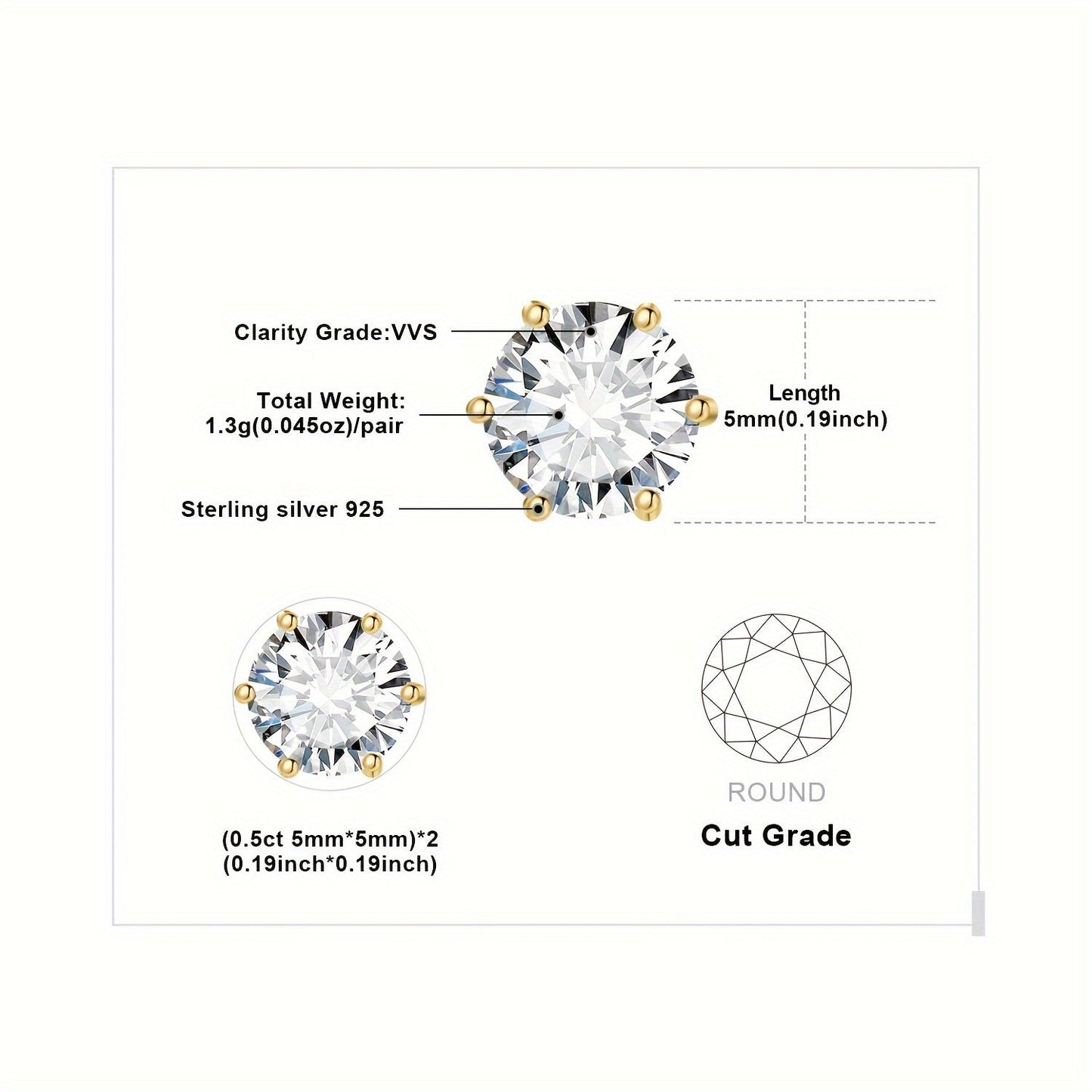 Moissanite Stud Earrings 925 Sterling Silver Round Cut Brilliant Sparkle 0.6ct to 6ct Platinum Plated Wedding Engagement Fine Jewelry for Women Girls Daily Prom Party