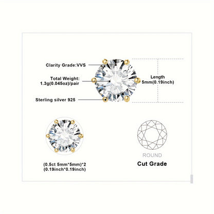 Moissanite Stud Earrings 925 Sterling Silver Round Cut Brilliant Sparkle 0.6ct to 6ct Platinum Plated Wedding Engagement Fine Jewelry for Women Girls Daily Prom Party
