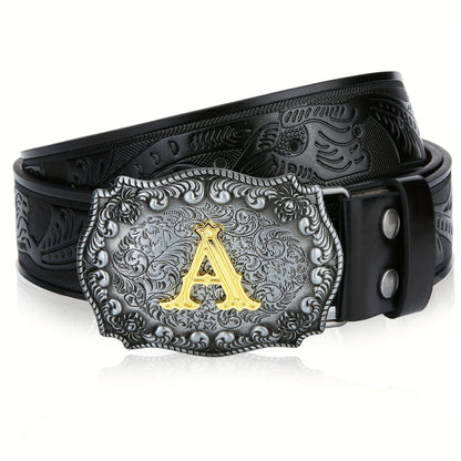 Western Cowboy Belt for Men & Women Embossed Floral Faux Leather – Longhorn Bull Pattern Big Buckle Zinc Alloy, Sizes 34-44, Stylish Durable Country Western Dress Belt Gift for Christmas Father's Day
