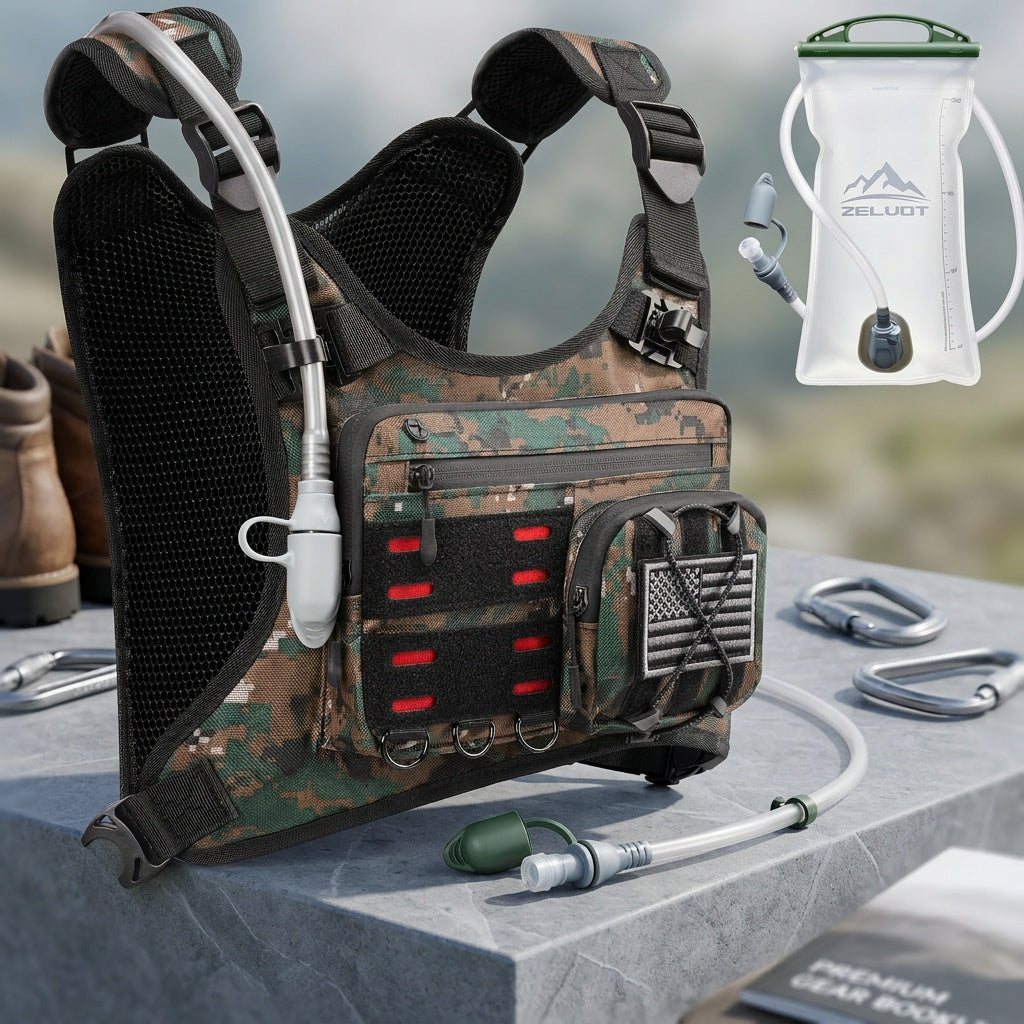 Running Hydration Vest with 3L Water Bladder Lightweight Adjustable Chest Pack Reflective Gear Holder for Men Women Marathon Trail Running Hiking Black Gray Camo Olive