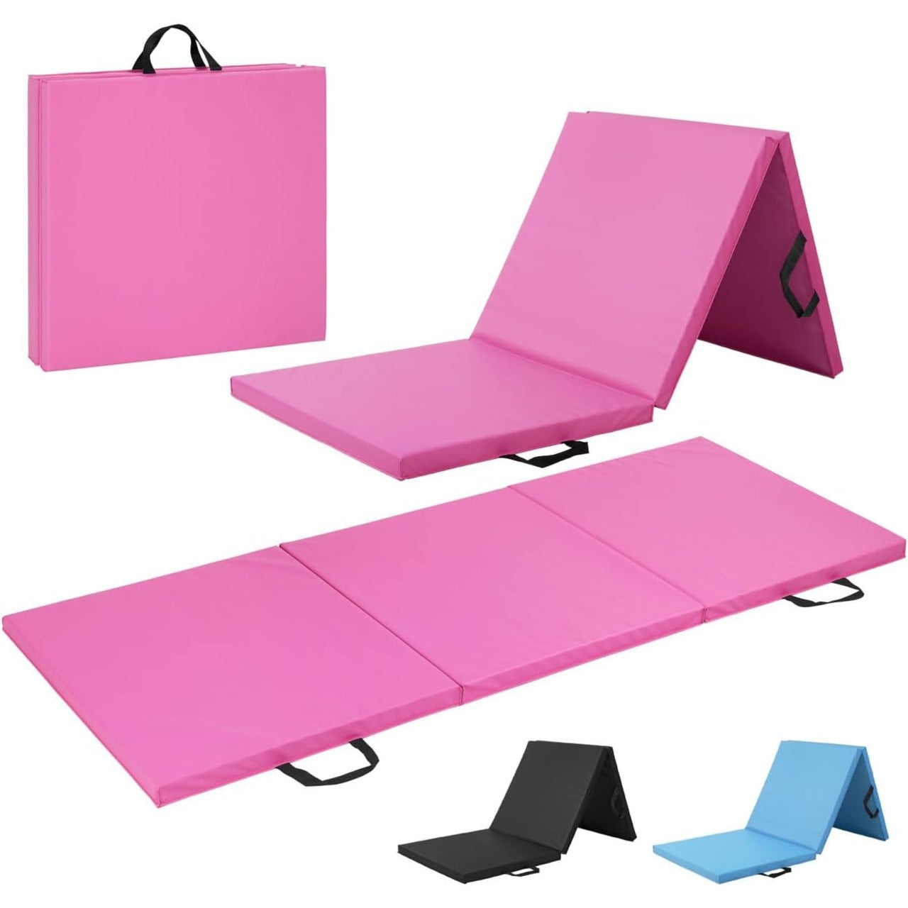 Tri Fold Folding Exercise Mat 1.5" Thick with Carrying Handles - High Density Foam Foldable Gym Mat for Gymnastics, Yoga, MMA, Core Workouts & Stretching, 72" x 24", Easy Storage & Portable