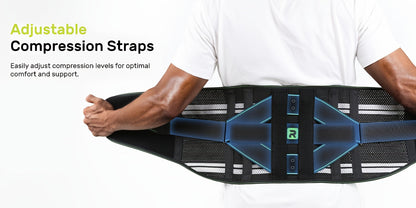 Lumbar Support Back Brace with Massage Pad Breathable Lower Back Support Belt for Men & Women – Adjustable Strap Pain Relief Waist Belt for Work Lifting Driving (Orange & Blue, S-XXL)