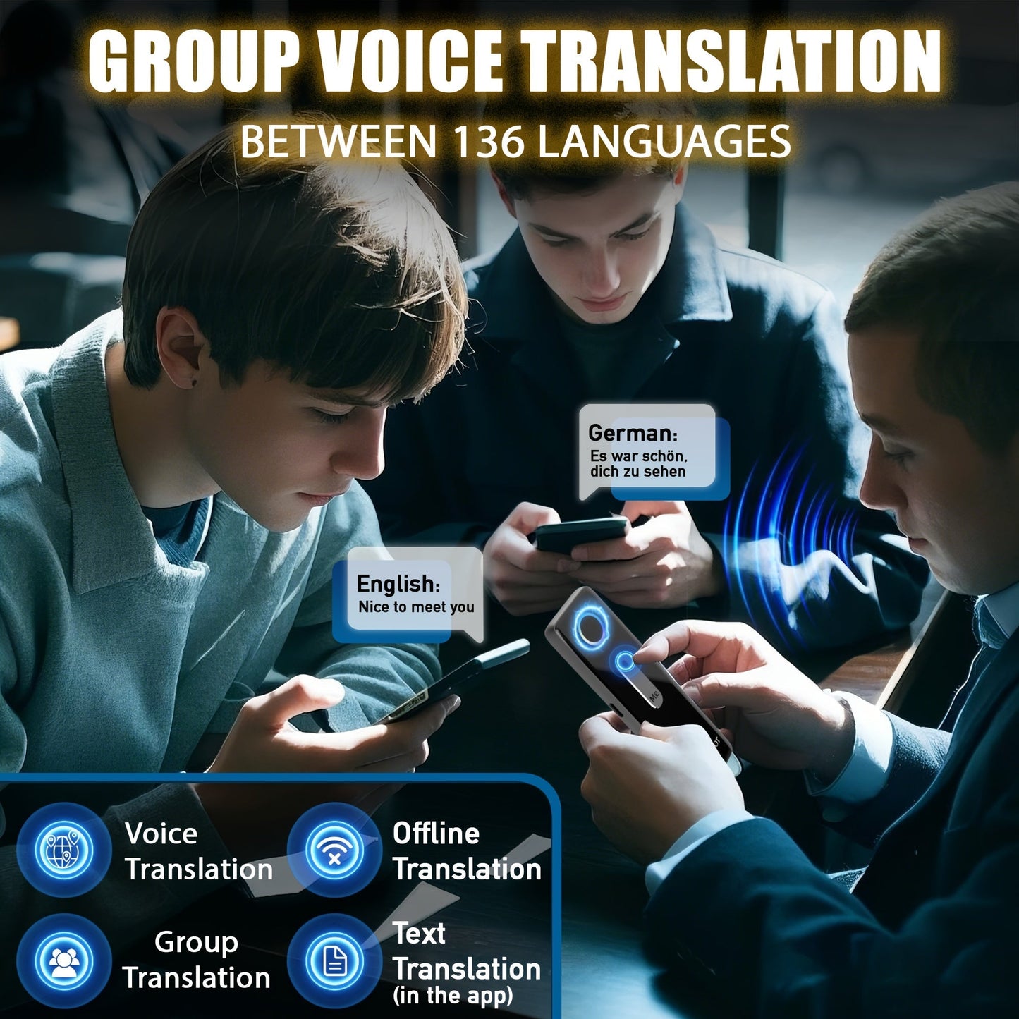 Portable Language Translator Device – Two-Way Instant Voice Translation, 136 Languages, WiFi & Offline Support, High Accuracy AI Translator for Travel, Business, Learning & International Communication
