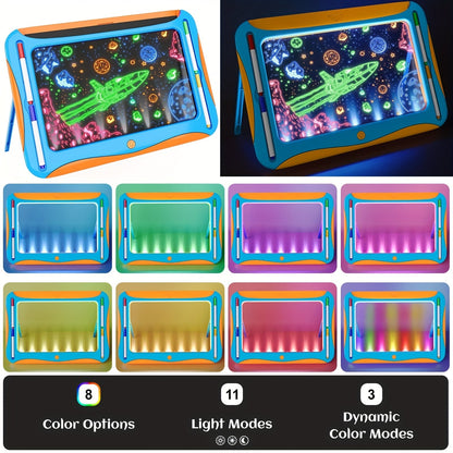 LED Light-Up Drawing Doodle Board for Kids Ages 3-8 – Glow Writing Art Set with 9 Double-Sided Cards & 6 Markers, Educational Learning Travel Toy, Birthday & Christmas Gift for Girls Boys