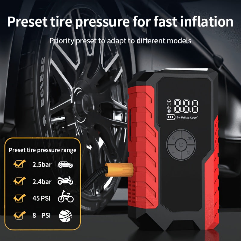 5000A Peak Portable Car Jump Starter with 150 PSI Air Inflator Pump – 10000mAh All-in-One Emergency Battery Booster, Type-C, LED Light for 12V Gas & Diesel Cars, Trucks, SUVs & Motorcycles