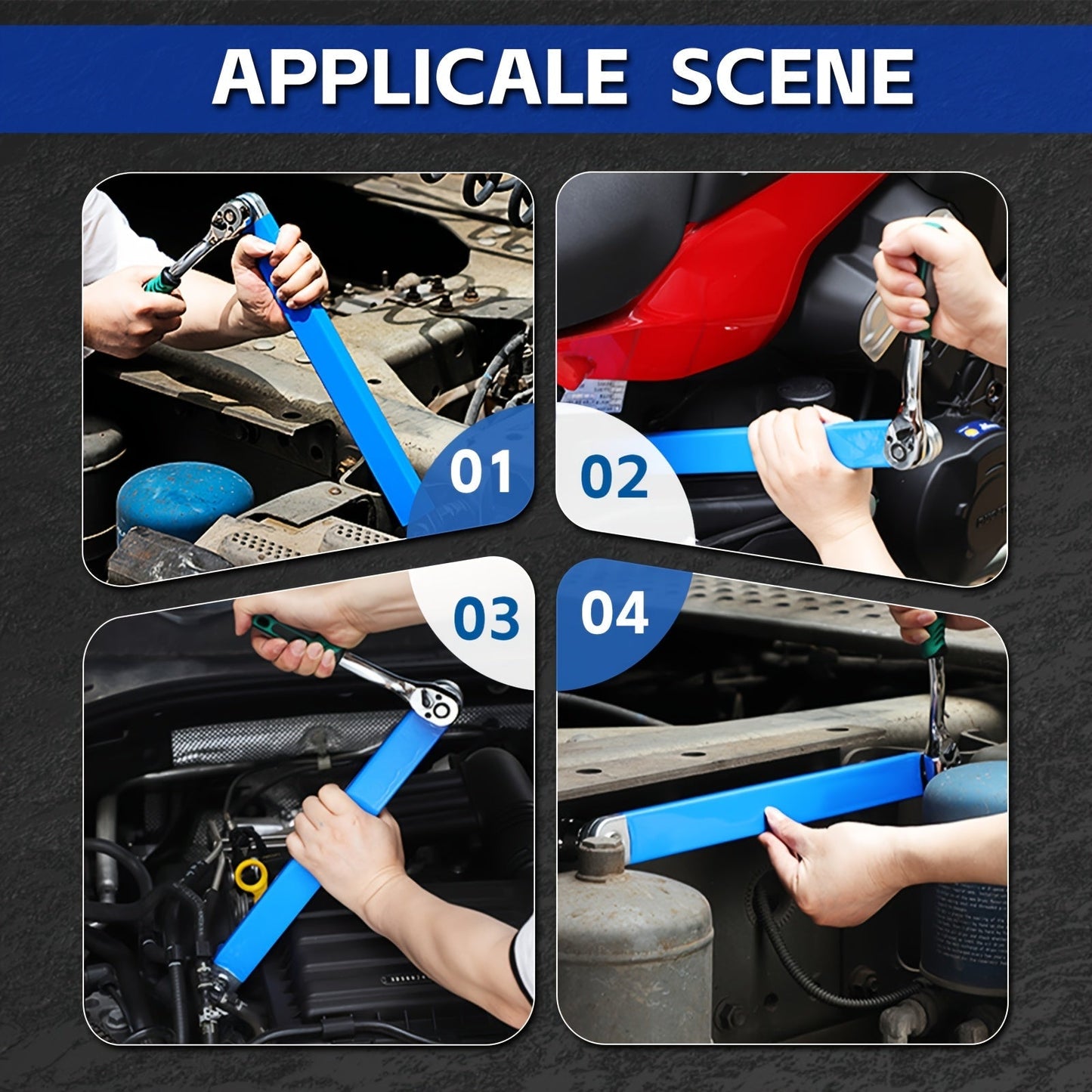 2-in-1 Ratchet Offset Extension Wrench 180° Swivel – 1/2", 1/4" & 3/8" Square Drive Adapters, High Torque Non-Slip Handle, Durable Metal for Automotive Repair, Tight Spaces & DIY Hand Tool Work