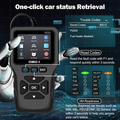 Professional OBD2 Scanner with 35,901 DTC Library – Check Engine Code Reader, Mode 6 & Mode 8, I/M Readiness, Live Data, O2 Sensor Test, VIN Retrieval, 10 Languages, Compatible with All OBDII Cars Since 1996