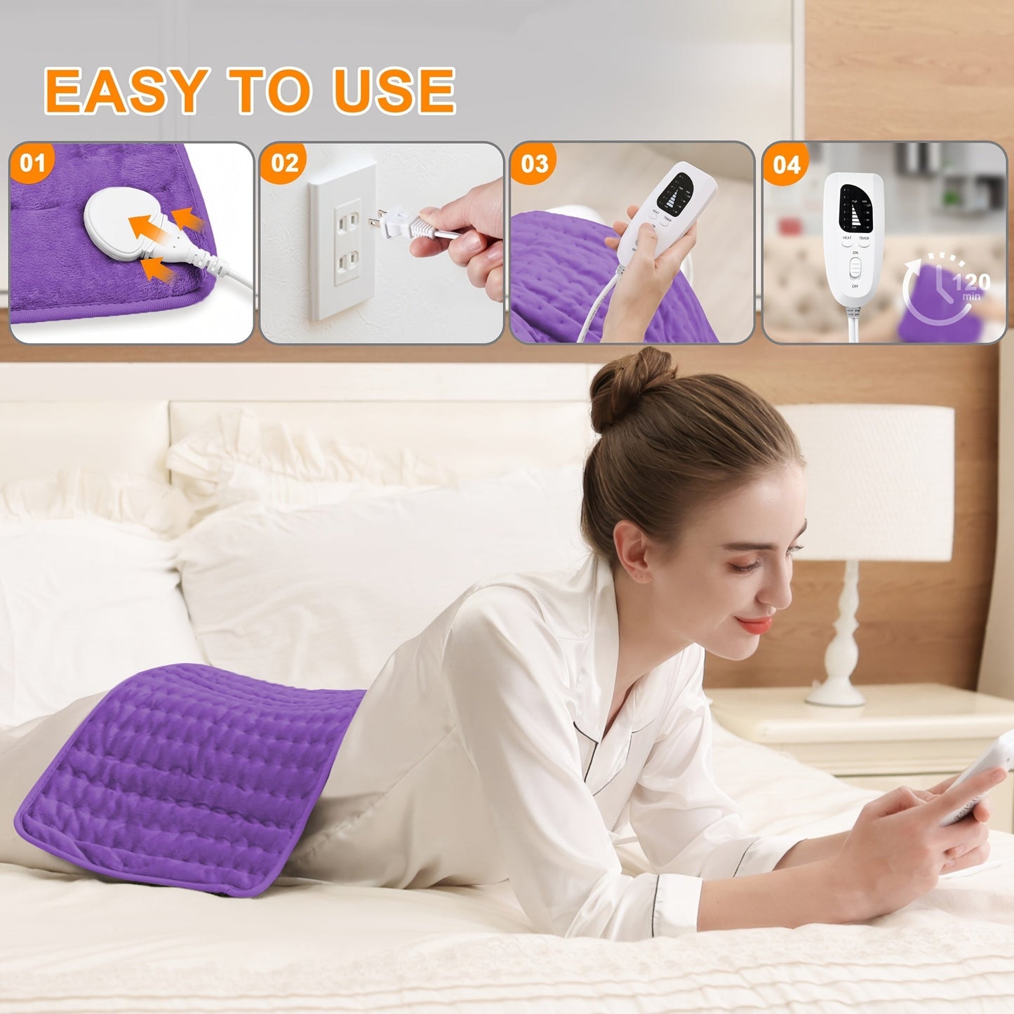 Extra Large Heating Pad 24"x12" for Back Neck Shoulders – 6 Heat Settings Auto Shut-Off Wet Dry Washable Flannel Electric Heating Pad Gift
