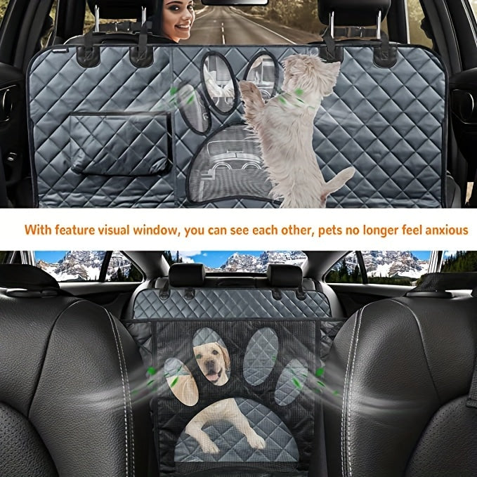 Dog Seat Cover Hammock – Heavy Duty Waterproof Scratch-Resistant Pet Rear Seat Cover for Cars, Trucks & SUVs, Anti-Slip Durable Soft Car Mat with Open Net, Dog Car Seat Cushion & Trunk Protector