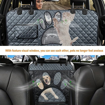 Dog Seat Cover Hammock – Heavy Duty Waterproof Scratch-Resistant Pet Rear Seat Cover for Cars, Trucks & SUVs, Anti-Slip Durable Soft Car Mat with Open Net, Dog Car Seat Cushion & Trunk Protector
