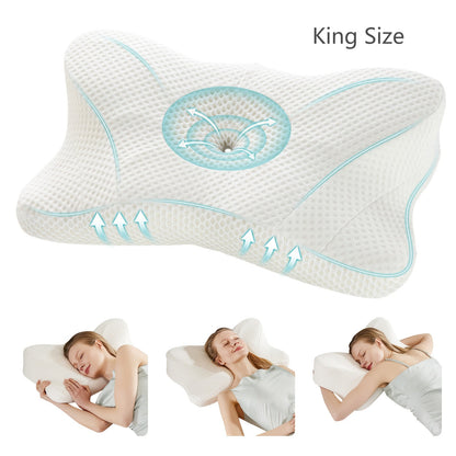 Cervical Neck Pillow Memory Foam Ergonomic Contour Pillow for Neck Pain Relief, Cooling Pillowcase Included, Orthopedic Bed Pillow for Side Back Stomach Sleepers, Shoulder & Spine Support Sleep Pillow