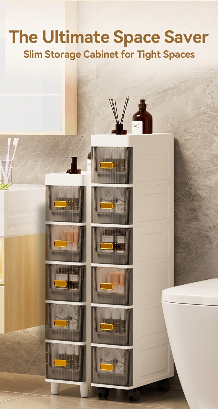 Slim Rolling Storage Cabinet with Drawers and Wheels Waterproof PP Organizer 3 4 5 6 Tier for Bathroom Kitchen Bedroom Small Spaces – Narrow Drawer Unit