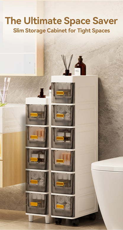 Slim Rolling Storage Cabinet with Drawers and Wheels Waterproof PP Organizer 3 4 5 6 Tier for Bathroom Kitchen Bedroom Small Spaces – Narrow Drawer Unit