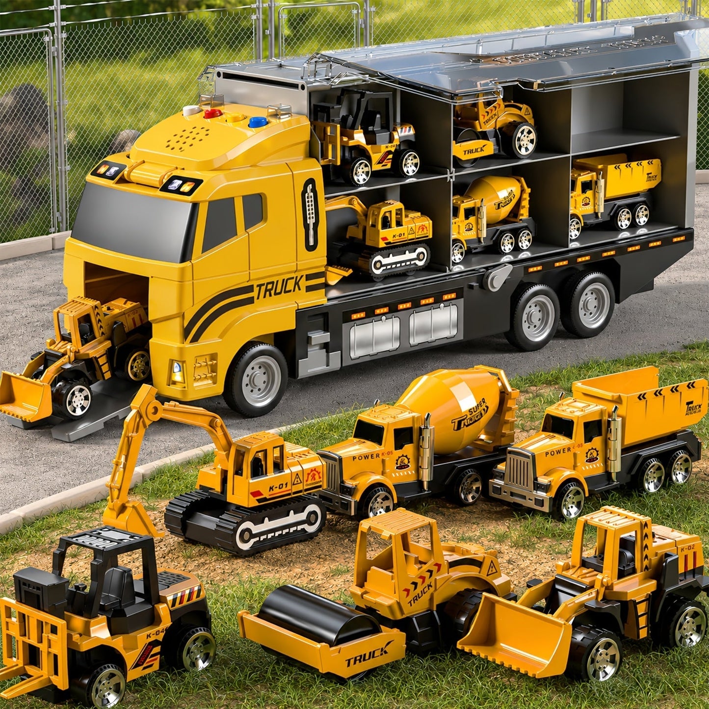 13-in-1 Construction Truck Toy Set with Die-Cast Cars, Play Mat & Transport Carrier – Kids Vehicle Playset for Ages 3+, Perfect Christmas & Birthday Gift