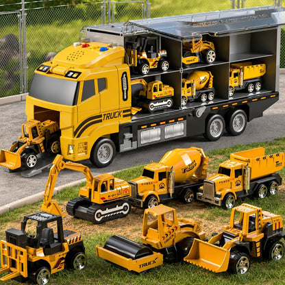 13-in-1 Construction Truck Toy Set with Die-Cast Cars, Play Mat & Transport Carrier – Kids Vehicle Playset for Ages 3+, Perfect Christmas & Birthday Gift