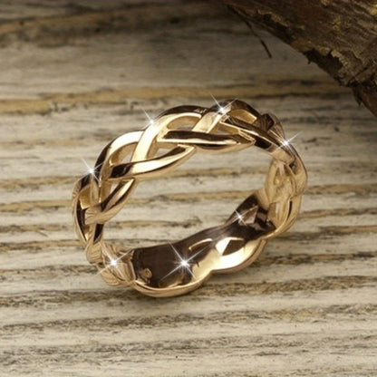 18K Gold Plated Copper Woven Hollow Ring for Women – Minimalist Stackable Band, Sizes 5-13, Luxurious Texture for Weddings, Anniversaries, Parties & Everyday Wear, No Gemstone