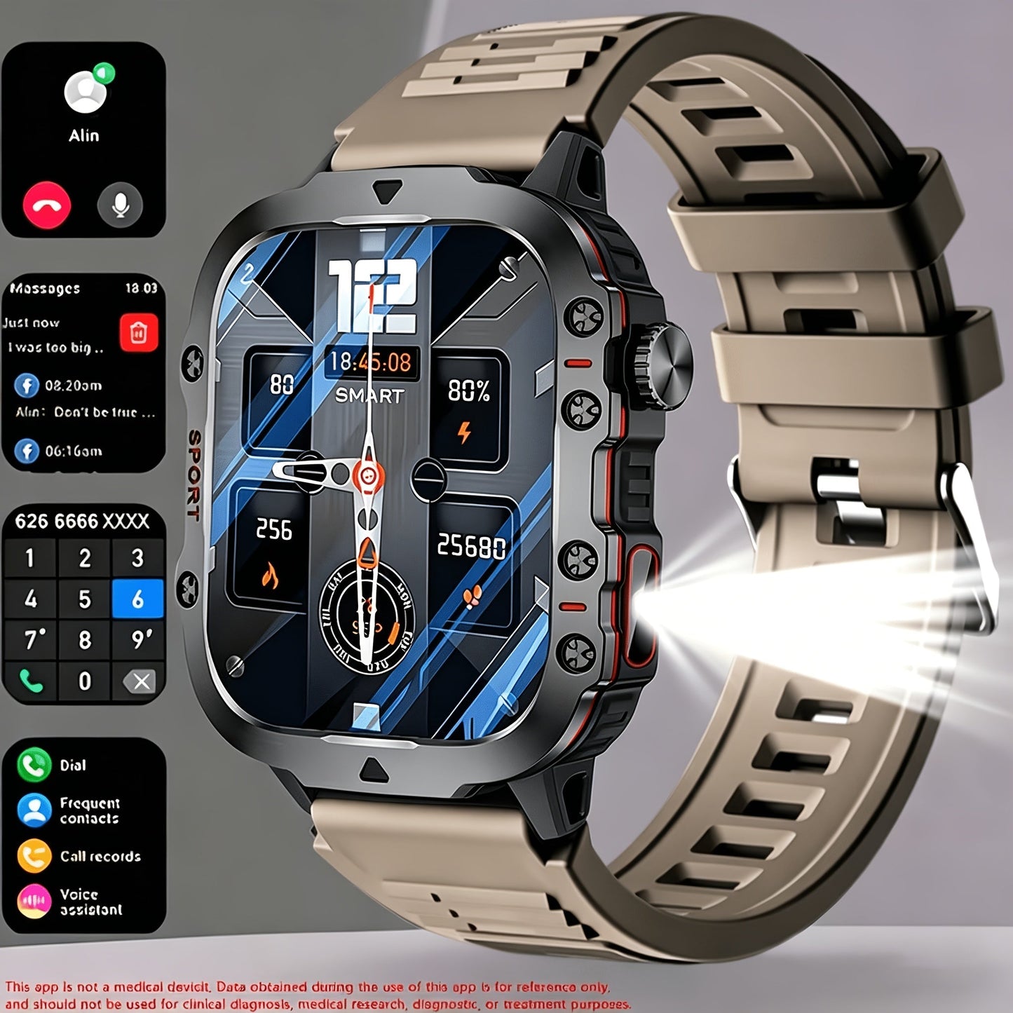 Large Screen Smartwatch Compatible with iPhone Android Wireless Calling SMS Fitness Tracker Heart Rate Monitor Remote Camera Control USB Rechargeable for Men Women - Modern Design Travel Gift