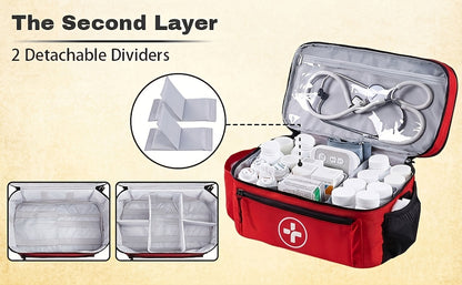 Medicine Storage Bag First Aid Kit Organizer - Household Medicine Organizing Box with Storage Rack Basket, Home & Travel Emergency Kit Bag, Perfect Holiday Gift
