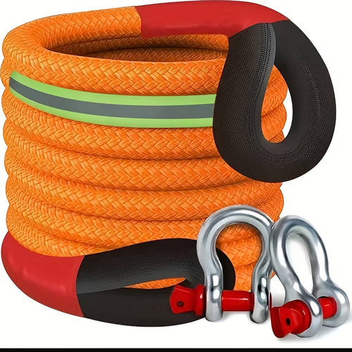 Heavy Duty Tow Rope & Hook Combo Set – 196.85" Nylon Recovery Rope 5/18/20 Ton with 2 Steel U-Hooks & Storage Bag, Off-Road Vehicle Recovery for Truck SUV UTV ATV Jeep, 3 Size Options