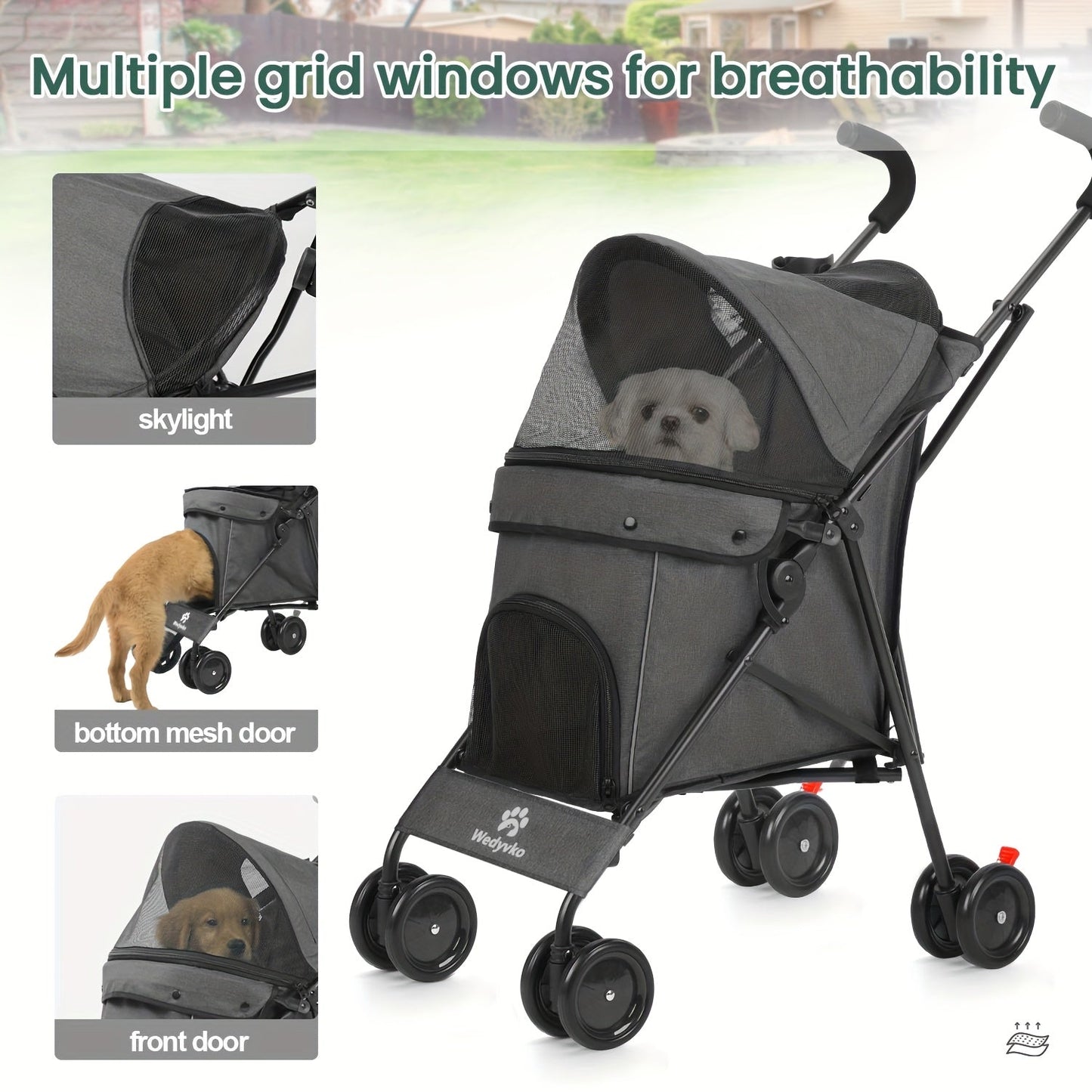 Portable Pet Stroller for Small Dogs & Cats – Foldable Travel Dog Stroller up to 33 lbs, Breathable Canopy, Smooth Wheels & Storage Basket, Ideal for Walks, Trips & Outdoor Adventures