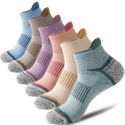 6 Pairs Merino Wool Hiking Socks for Men & Women, Cushioned Ankle Running Work Socks with Compression Support, Sweat-Absorbing Breathable Low Cut Invisible Design – Great Gift Idea