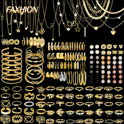 Boho Jewelry Set for Women 37-87 Pcs – Heart Twist Butterfly Earrings, Necklaces, Rings & Bangles, Minimalist Bohemian Style, Multi-Element Combo for Daily Holiday Vacation Wear
