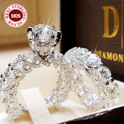 S925 Sterling Silver Ring Set for Women 2-Piece 5A Zirconia Stackable Engagement Rings Luxury Boho Style - Perfect Gift for Girlfriend Wife Birthday Christmas Wedding Party