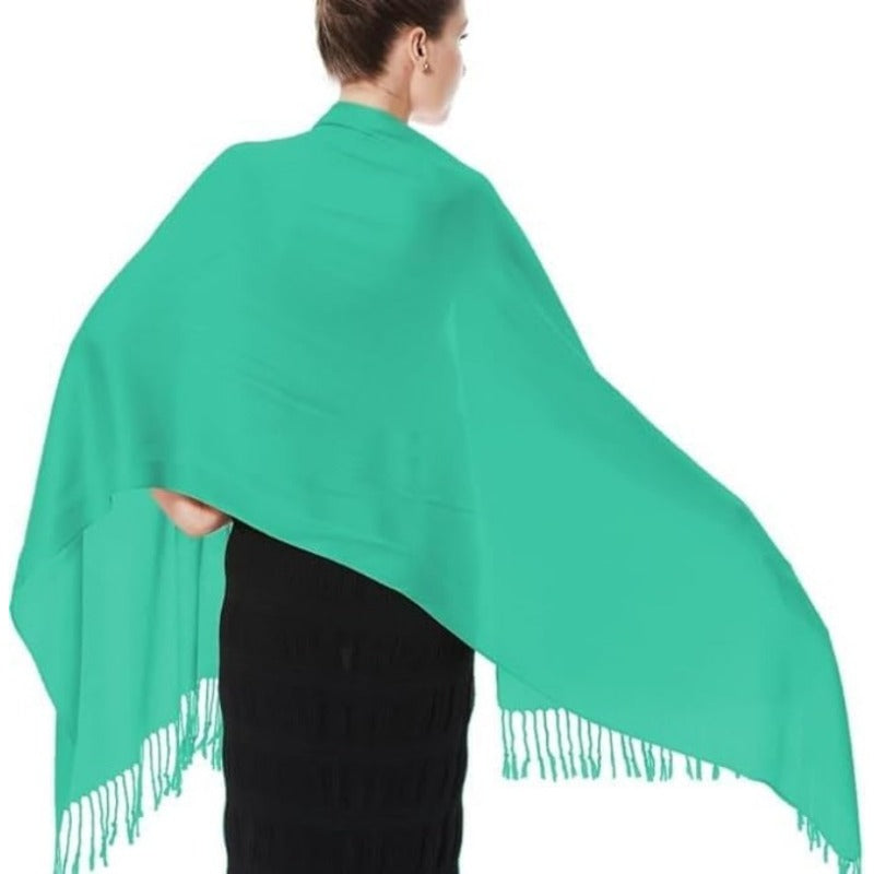 Women's Soft Silky Pashmina Shawl Wrap Scarf – Large 28x78 Inch with Tassel Ends, Solid Color Lightweight Wrap for Weddings, Parties, Hijab & Everyday Wear, Navy & Teal