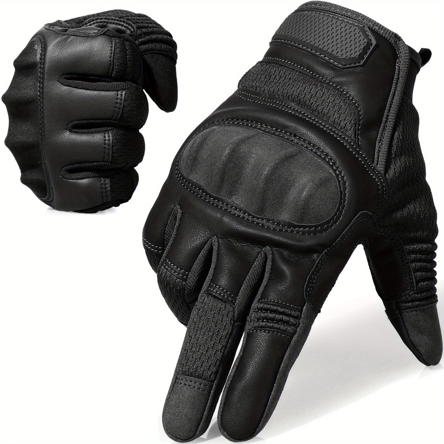 Touch Screen Full Finger Gloves for Men Women - Nylon Blend Textured Grip, Hook-and-Loop Closure, Washable, Available in Black Brown Green, Sizes S M XL