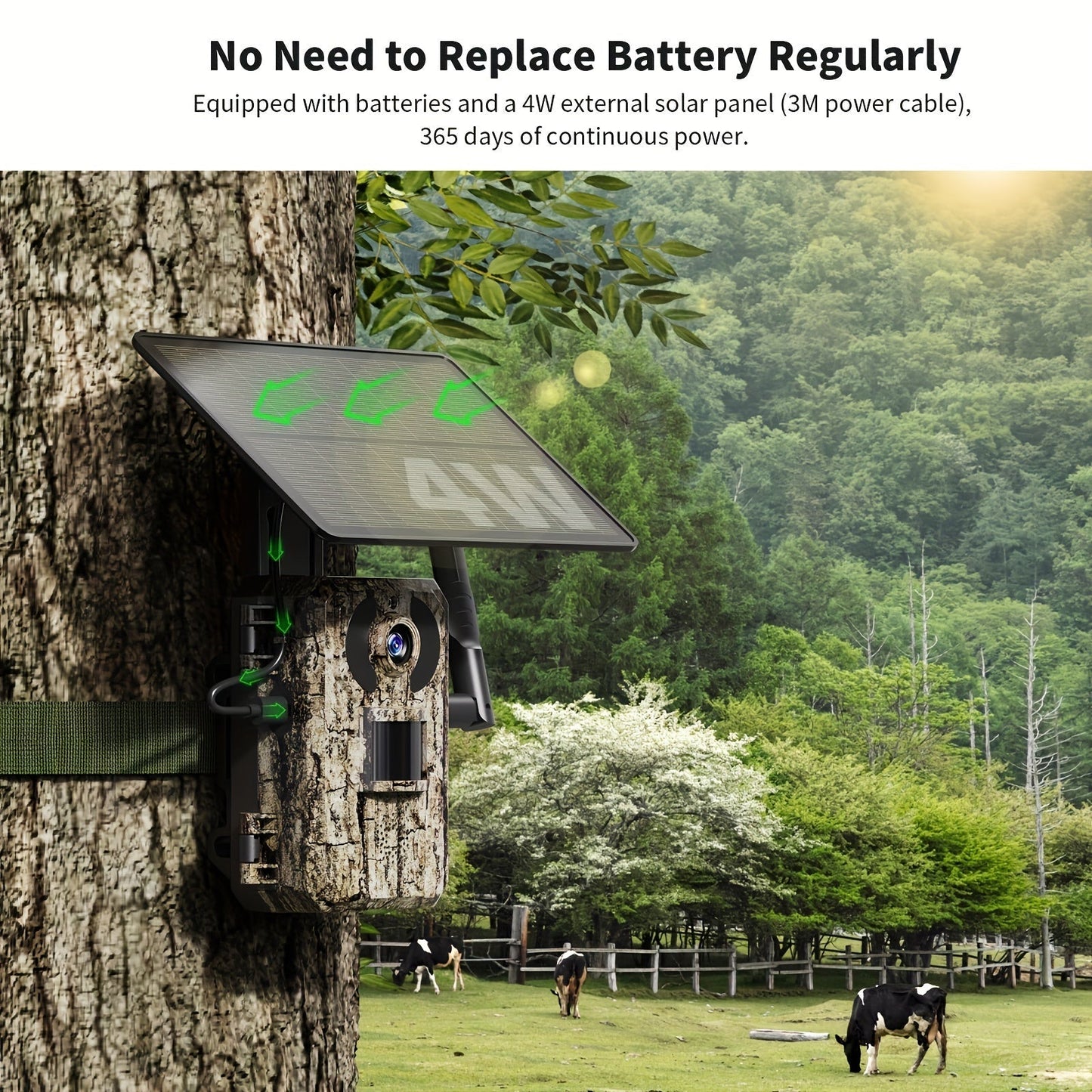 4G LTE Solar Trail Camera – 4K Live Video Remote Viewing, HD 82ft Night Vision, 0.2s Trigger, Built-In SIM Card, IP65 Waterproof, No WiFi Needed, Hunting Wildlife Camera 1pc/4pcs