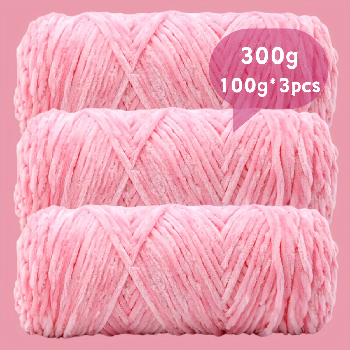 Velvet Chenille Yarn 3-Pack 300g (100g x3) Soft Bulky Knitting Crochet Yarn 47 Colors Beginner Friendly Luxury Handcraft for Sweaters Scarves Hats Dolls Bags Amigurumi DIY Projects
