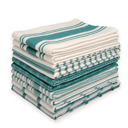 Cotton Kitchen Towels 10 Pack Flat Weave – 100% Cotton Absorbent Quick-Dry Dish Towels for Cooking Cleaning Drying, Lint-Free Reusable Cloth Towels Blue Sage Teal Black Olive Gray Yellow Red Beige