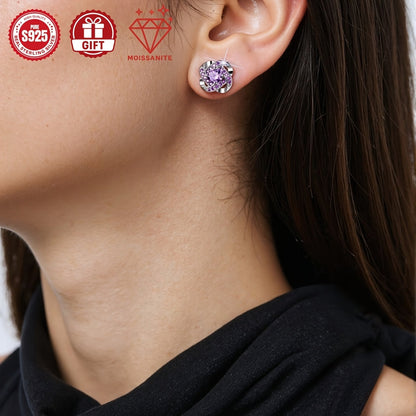 Purple Moissanite Four Leaf Clover Earrings – S925 Sterling Silver, Hypoallergenic Vintage Stud Earrings for Women, Elegant Gift Box Included, Perfect for Daily Wear, Banquets & Valentine's Day