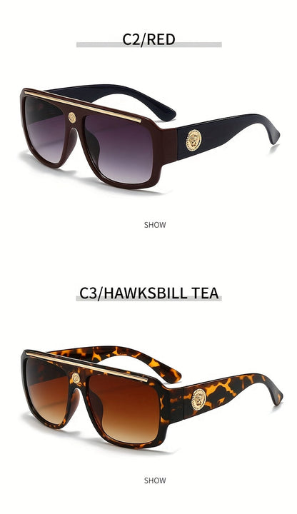 Cyberpunk Oversized Square Sunglasses for Men – Extra Large Frame 139mm+, Black & Gold Metal Trim, Decorative Lens, Futuristic Street Fashion & Cosplay Eyewear