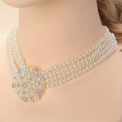Luxury Bridal Necklace & Earring Set for Women – Silver Plated Beaded Jewelry Set for Wedding, Evening Party & Stage Performance, Elegant Dress Accessories
