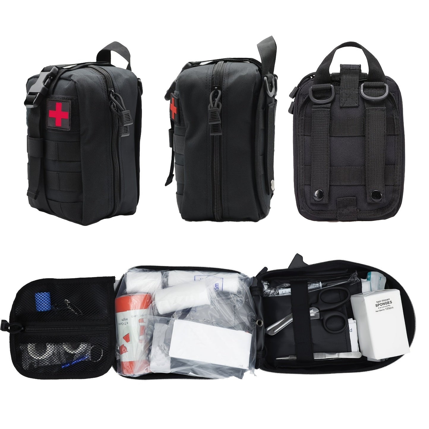 247pcs IFAK Trauma First Aid Kit with C-A-T Tourniquet Heavy Duty MOLLE Bag Bleeding Control Wound Care Splinting Airway Management for EMT Military Camping Travel Home FSA HSA Eligible