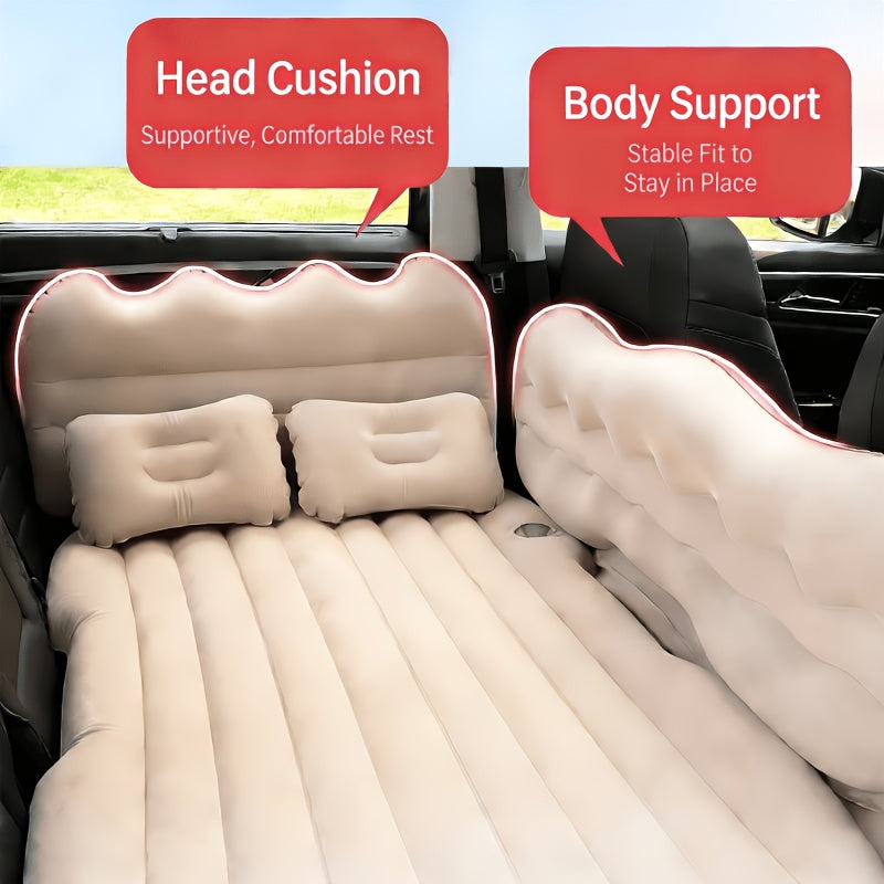 Car Inflatable Bed for SUV Sedan Soft Flocked Rear Seat Air Mattress Foldable Portable Sleeping Mat for Camping Road Trips Picnics – Includes Air Pump & Storage Bag, Black Grey Beige Pink