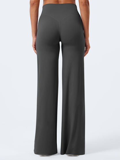 4-Piece Women's Yoga Outfit Set – High Waist Wide Leg Flare Pants, 90% Polyester Stretch Knit Fabric, Pilates & Fitness Activewear for Spring Summer Fall, Sizes S–XXL