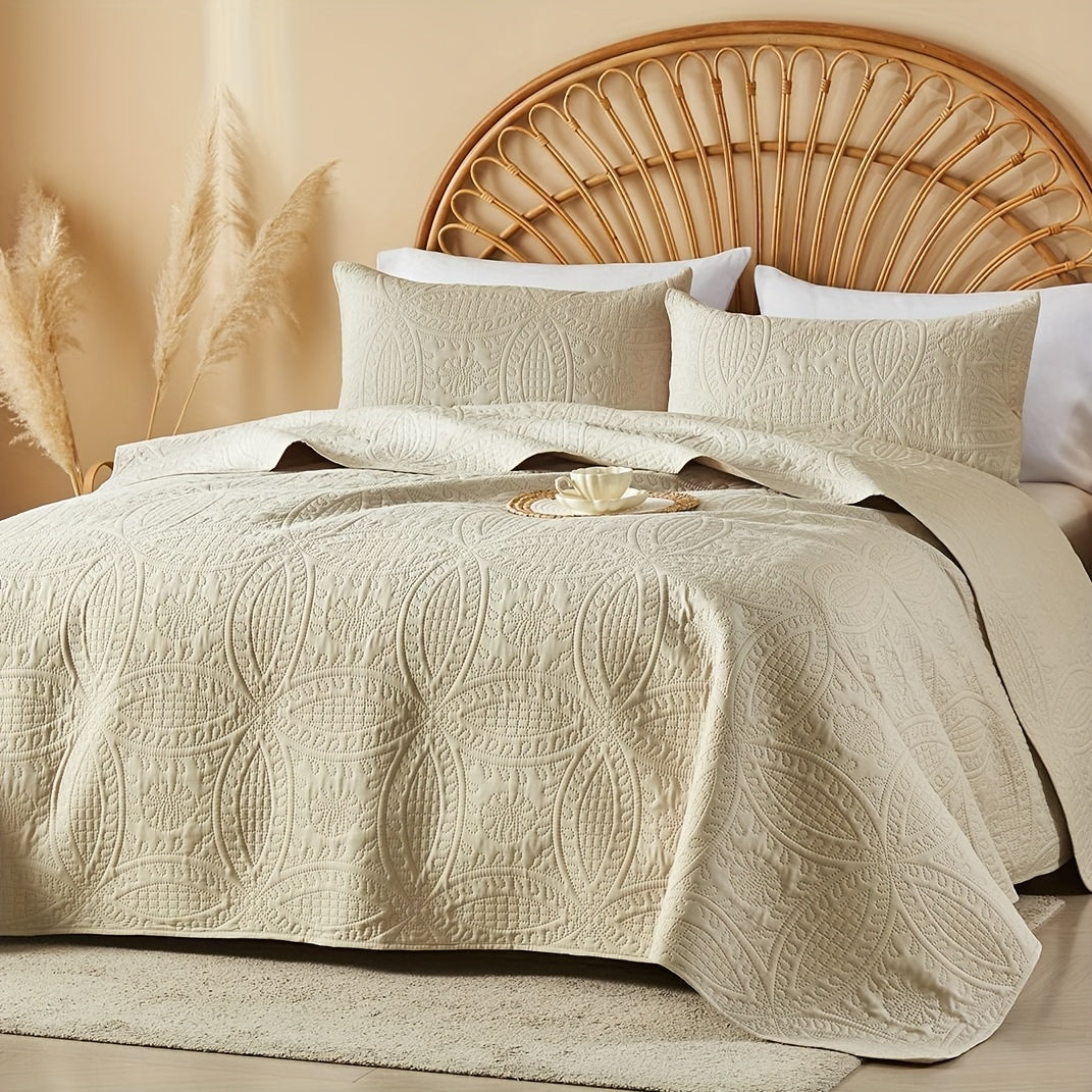 Cooling Summer Quilt Set 2-3 Piece Lightweight Breathable Microfiber Bedspread – Modern Coin Pattern Coverlet Twin Queen King, All Season, Multiple Colors, Holiday Gift for Family