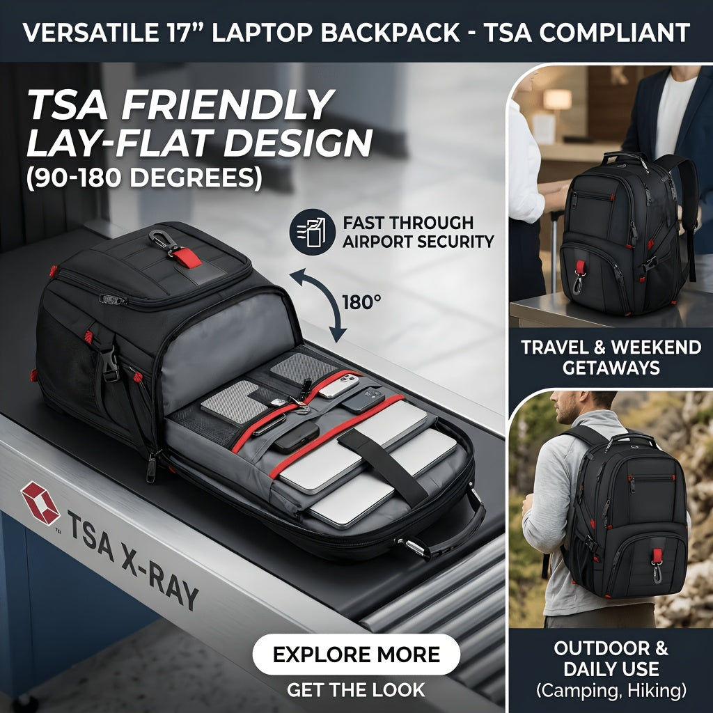 50L Travel Backpack Fits 17 Inch Laptop – Airline Approved, Waterproof, Extra Large College & Work Bag for Men & Women, 3-Compartment Business Backpack for School, Travel & Daily Commute – 8 Colors