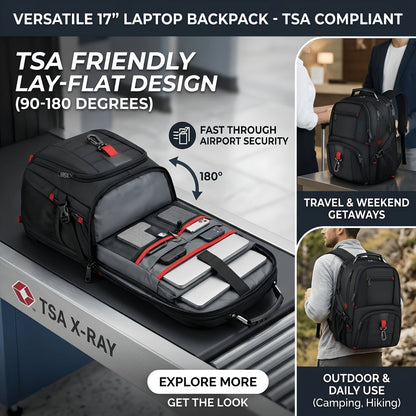 50L Travel Backpack Fits 17 Inch Laptop – Airline Approved, Waterproof, Extra Large College & Work Bag for Men & Women, 3-Compartment Business Backpack for School, Travel & Daily Commute – 8 Colors