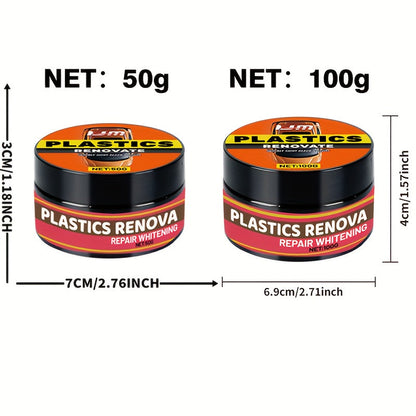 Car Plastic Restorer Kit with Sponge, Auto Interior Shine & Tire Protection Cream, Anti-Yellowing Plastic Renewal Paste for Dashboard, Bumper, Trim & Tires – Fast Refurbishment & Anti-Aging Formula