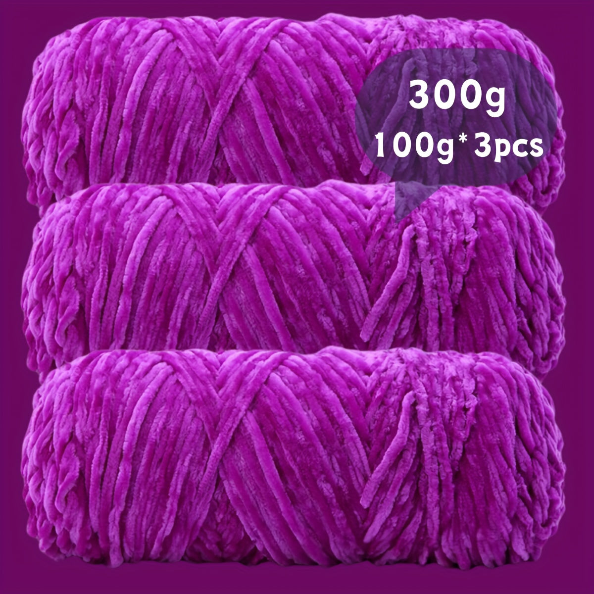Velvet Chenille Yarn 3-Pack 300g (100g x3) Soft Bulky Knitting Crochet Yarn 47 Colors Beginner Friendly Luxury Handcraft for Sweaters Scarves Hats Dolls Bags Amigurumi DIY Projects