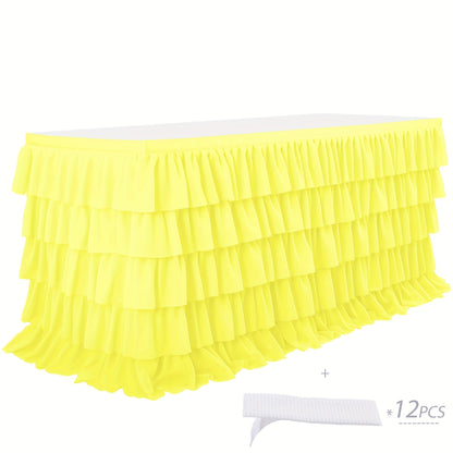 6ft Tulle Tutu Table Skirt – Chiffon Ruffle Table Skirting for Birthday Party, Wedding, Bridal Shower, Girls Party & Holiday Decor – Easy Hook & Loop Install, 12 Colors (72"L x 30"H)