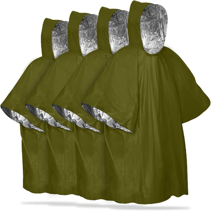 Emergency Rain Poncho Reusable 4-Pack & 14-Pack – Retains 90% Body Heat, Waterproof Weather Resistant Raincoat for Men Women Adults, Camping Hiking Survival Kit Emergency Supplies