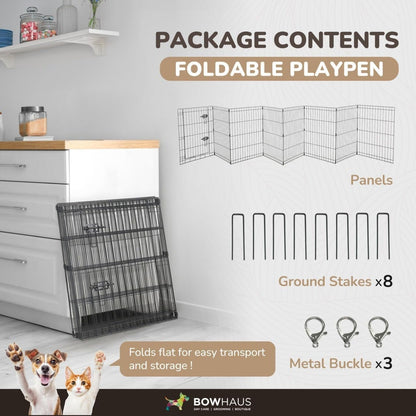 Foldable Dog Playpen 8 Panel – Heavy-Duty Metal Pet Kennel with Gate for Indoor & Outdoor Use, Portable Exercise Fence Cage for Small Dogs & Animals, Available in 24"/30"/36" Heights