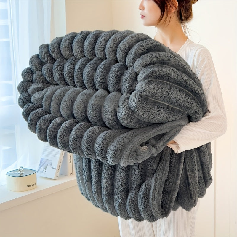 Fleece Throw Blanket Ultra-Soft 3D Faux Rabbit Fur Double-Sided – All-Season Cozy Blanket for Bed Sofa Travel Camping | 7 Colors 4 Sizes White Dark Gray Pink Khaki Purple Grey